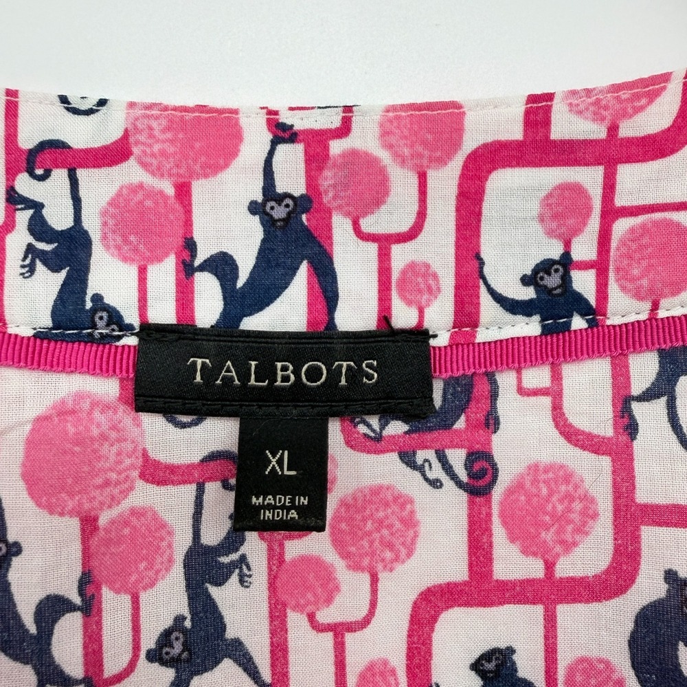 Talbots Top Shirt Blouse Size XL Monkeys 3/4 Sleeve Cotton Popover Resort New - Picture 10 of 13
